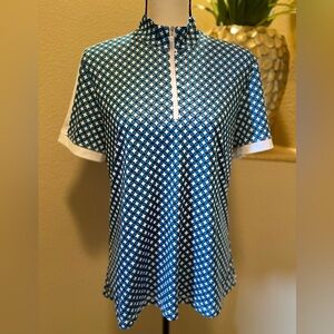 Callaway Blue Geometric Short-Sleeve Zip Polo